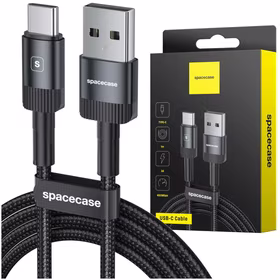 Spacecase USB-C kabelis 1M 3A melns