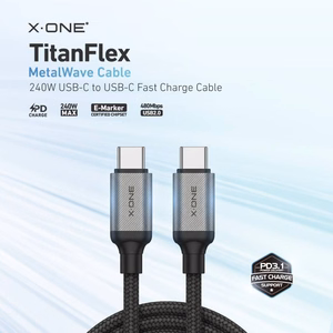 X-ONE TitanFlex datu kabelis – C–C tipa – 5A, līdz 240W, 1,2 m, melns