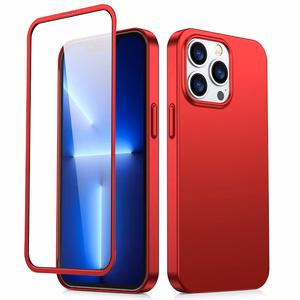 Joyroom 360 pilns viedtālruņa apvalks ar priekšējo un aizmugurējo vāciņu iPhone 13 Pro Max + rūdītā stikla aizsargstikls sarkans (JR-BP928 red)