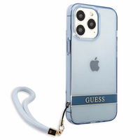 Guess GUHCP13LHTSGSB iPhone 13 Pro / 13 6.1 viedtālruņa apvalks, zils, ciets, daļēji caurspīdīgs ar siksniņu