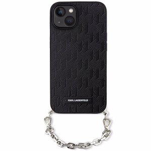 Karl Lagerfeld KLHCP14SSACKLHPK iPhone 14 6.1" melns melns Kietais vāciņš Saffiano Monogrāma Ķēde
