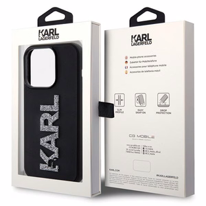 Karl Lagerfeld 3D gumijas spīdīgs logotips viedtālruņa apvalks iPhone 15 Pro - melns