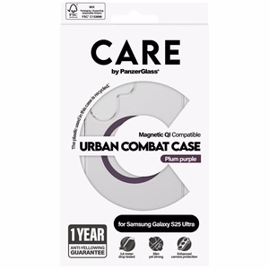 CARE by PanzerGlass Flagship Urban Combat Purple QI viedtālruņa apvalks Samsung Galaxy S25 Ultra - caurspīdīgs