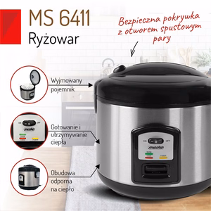 Mesko MS 6411 – rīsu vārīšanas katls, 1000 W, 1,5 l, nerūsējošais tērauds / melns