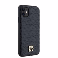 DKNY ādas monogrammas raksts metāla logotips magnētiskais viedtālruņa apvalks iPhone 11 / Xr - melns