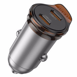 Автомобильное зарядное устройство Hoco 2 x USB C PD QC3.0 45W NZ16B металл серое
