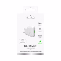 GaN Puro SLIMPRO 30W USB-C sienas lādētājs - balts