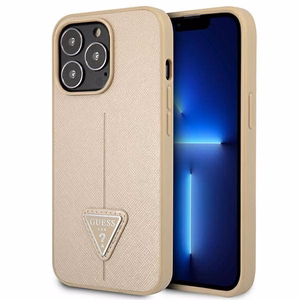 Guess GUHCP13LPSATLE iPhone 13 Pro / 13 6.1" бежевый/бежевый жёсткий чехол SaffianoTriangle Logo
