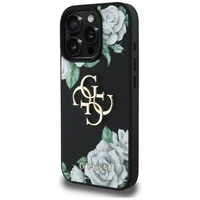 Guess Grained Roses Big 4G logo viedtālruņa apvalks iPhone 16 Pro - melns