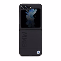 BMW ādas Hot Stamp viedtālruņa apvalks Samsung Galaxy Z Flip 5 - melns