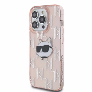 Karl Lagerfeld IML Choupette galvas un monogrammas apvalks iPhone 14 Pro Max - rozā