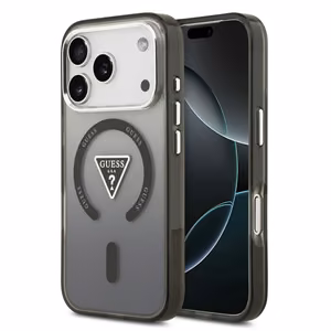 Guess Case Magsafe IML Gradient Case With Print Triangle Logo & Silver Metal Camera Buttons For iPhone 17 Pro Max Black