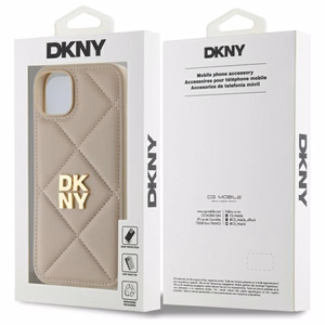 DKNY Quilted Stack Logo viedtālruņa apvalks iPhone 15 Plus - bēšs