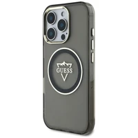 Guess IML Metal Mountain Logo Magnētiskais iPhone 16 Pro viedtālruņa apvalks - melns