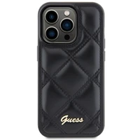 Guess Quilted Metal Logo viedtālruņa apvalks iPhone 15 Pro - melns