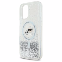 Karl Lagerfeld Liquid Glitter Karl & Choupette Head Magnētiskais iPhone 16 Plus viedtālruņa apvalks - caurspīdīgs