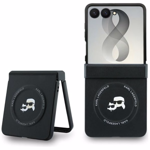 Melns Karl Lagerfeld Karl & Choupette Pins MagSafe vāciņš Samsung Galaxy Z Flip8 tālrunim