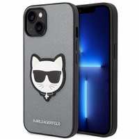 Karl Lagerfeld Saffiano Choupette Head Patch viedtālruņa apvalks iPhone 14 Plus - sudraba