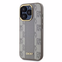 DKNY Ādas rūtainais mono raksts Magnētiskais viedtālruņa apvalks iPhone 15 Pro - bēša