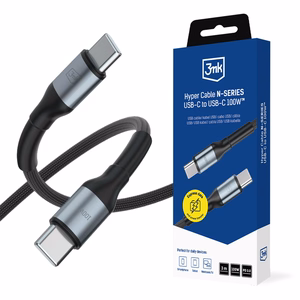 3mk Hyper Cable N-SERIES USB-C / USB-C 3m PD 3.0 QC 3.0 20V / 5A 100W - melns