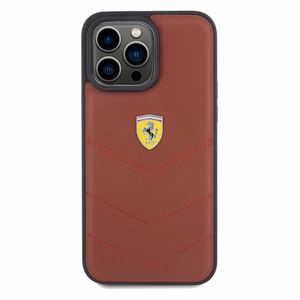 Ferrari Ādas šuvju līnijas viedtālruņa apvalks iPhone 15 Pro Max - sarkans