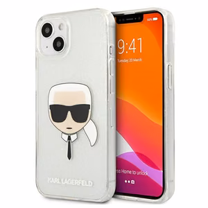 Karl Lagerfeld Glitter Karl's Head чехол для iPhone 13 mini - серебряный