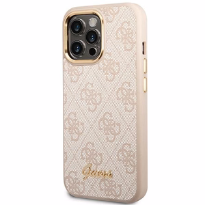 Guess 4G Vintage Zelta Logotipa apvalks iPhone 14 Pro - rozā