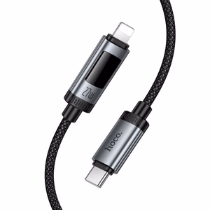Data Cable with digital display USB C to Lightning Hoco PD 27W 1,2 m U148 black
