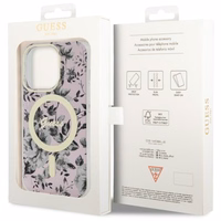 Guess GUHMP14XHCFWSP iPhone 14 Pro Max 6.7" rozā cietais viedtālruņa apvalks Flower Magnētiskais