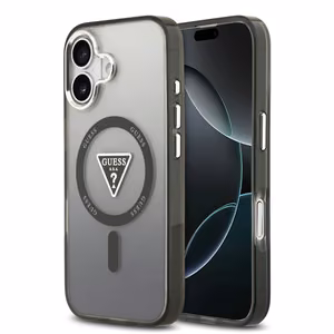 GUESS viedtālruņa apvalks IPHONE 17, saderīgs ar MagSafe GUHMP17SHGTMLCGK (IML krāsu pāreja ar trīsstūra logotipu) melns