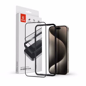 Crong Anti-Bacterial 3D Armor Glass pretmikrobu 9H rūdīta stikla ekrāna aizsargs ierīcei iPhone 15 Pro Max ar līmi pa visu virsmu un uzstādīšanas rāmi