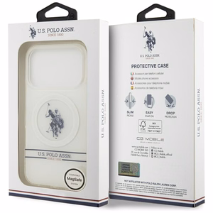 US Polo DH un apakšējās joslas logotips Magnētiskais apvalks iPhone 17 Pro - balts