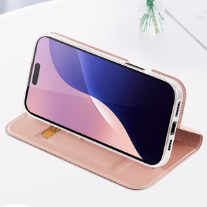 Dux Ducis Skin Pro viedtālruņa apvalks iPhone 16 Pro Max ar atveramu vāciņu un karšu nodalījumu - rozā