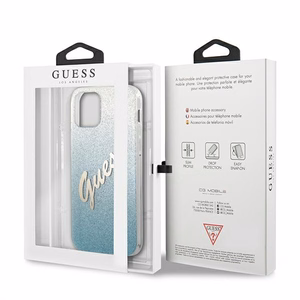 Guess GUHCP12MPCUGLSBL iPhone 12/12 Pro 6.1" zilais kietais vāciņš Glitter Gradient Script