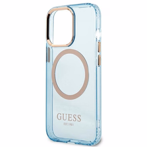 Guess Gold Outline caurspīdīgs Magnētiskais MagSafe viedtālruņa apvalks iPhone 13 Pro / iPhone 13 - zils