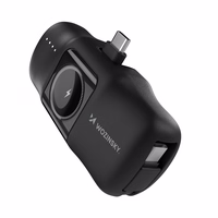 Wozinsky WF16-YCS 5000mAh 15W USB-C mini portatīvais lādētājs ar iebūvētu USB-C kabeli un Apple Watch lādētāju - melna