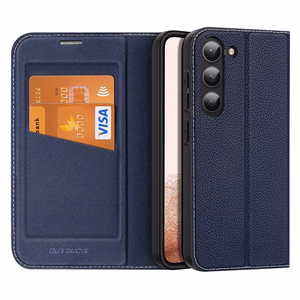 Dux Ducis Skin X2 viedtālruņa apvalks Samsung Galaxy S23+ atverams apvalks ar maku un statīvu zils