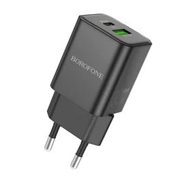 Borofone Sienas lādētājs BN14 Royal GaN - USB + Type C - QC 3.0 PD 30W melns