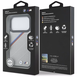 BMW M Tricolor Metal Logo MagSafe Чехол для iPhone 17 Pro - серый