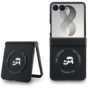 Melns Karl Lagerfeld Karl & Choupette Pins MagSafe vāciņš Samsung Galaxy Z Flip8 tālrunim