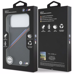 BMW M Tricolor Metal Logo MagSafe viedtālruņa apvalks iPhone 17 Pro Max - melns