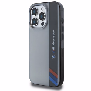 BMW Motosport IML vertikālā svītra iPhone 16 Pro apvalks - pelēks