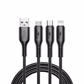 WiWU - Starlink sērijas datu kabelis Wi-045E 3in1 USB A uz USB C, Micro USB, Lightning 3,1A 1m - melns