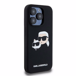 Karl Lagerfeld silikona Karl&Choupette magnētiskais viedtālruņa apvalks iPhone 15 Pro - melns