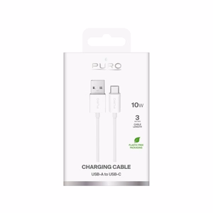 Puro TPE 10W USB-A - USB-C 3m kabelis - balts