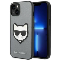 Karl Lagerfeld Saffiano Choupette Head Patch viedtālruņa apvalks iPhone 14 Plus - sudraba