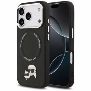 Karl Lagerfeld Karl & Choupette Pins MagSafe apvalks viedtālrunim iPhone 17 Pro Max - melns