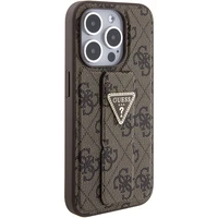 Guess Grip Stand 4G Triangle Strass viedtālruņa apvalks iPhone 15 Pro - brūns