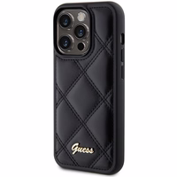Guess Quilted Metal Logo viedtālruņa apvalks iPhone 15 Pro - melns