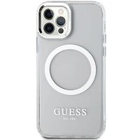 Guess Metal Outline MagSafe viedtālruņa apvalks iPhone 12 / iPhone 12 Pro – sudrabains